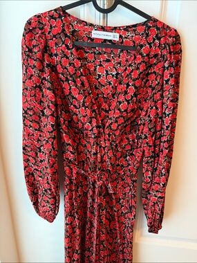 Faithfull the Brand Black Dress with Red Rose Print